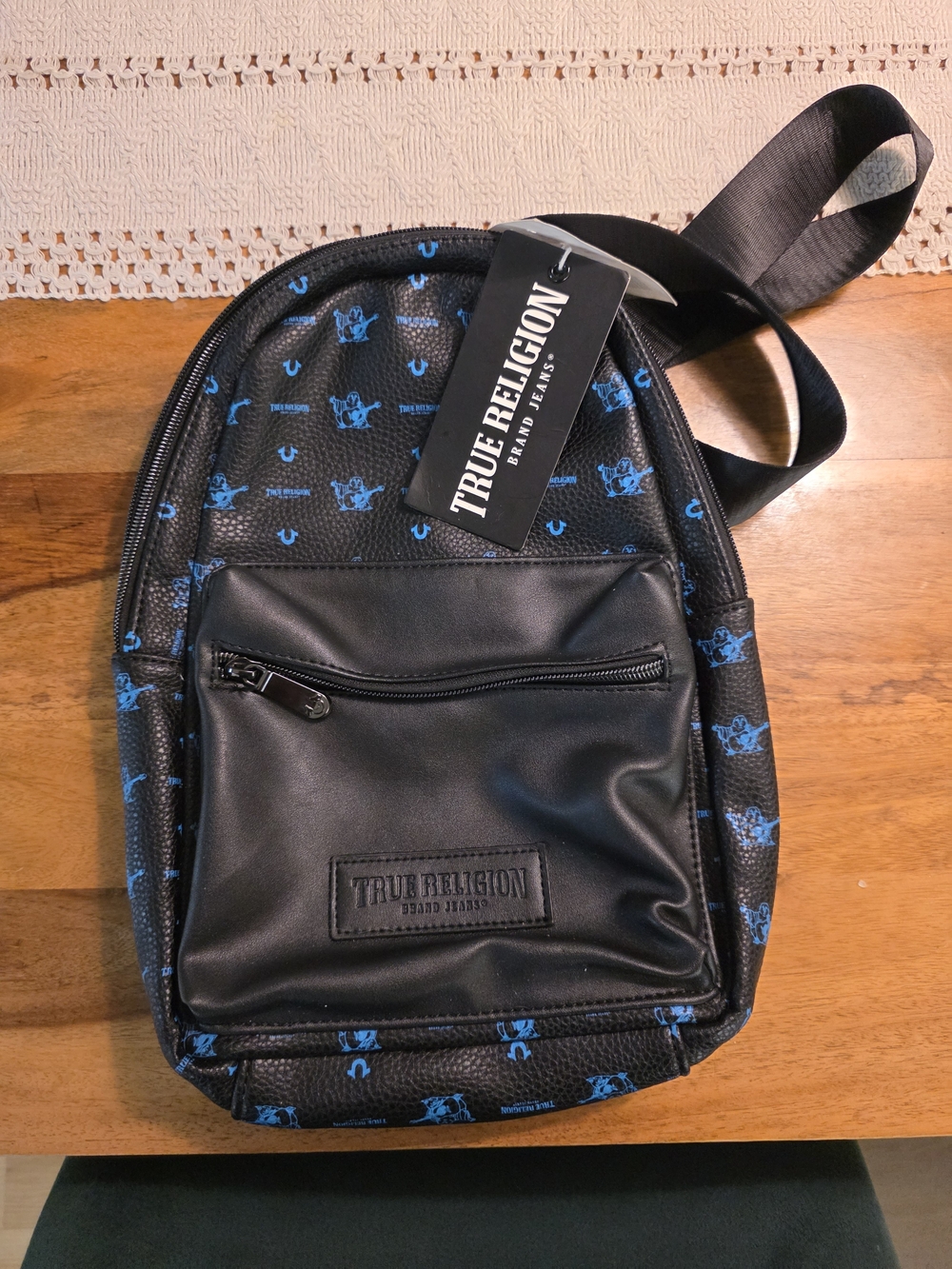 NWT True Religion Parade Monogram Sling Bag Black Blue Crossbody (MSRP $75)